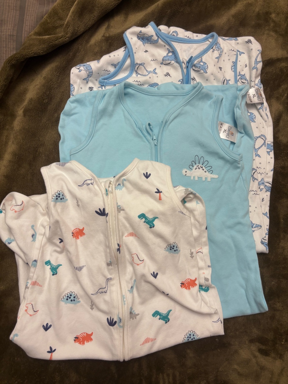 Blue & White Dinosaur Sleep Sack Set - Kids Pajamas set of 3